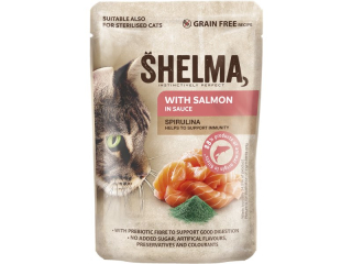 SHELMA Cat losos se spirulinou v omáčce, kapsa 85g