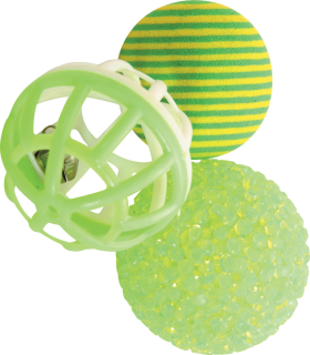 Hračka kočka sada míčků 3ks 4cm zelená